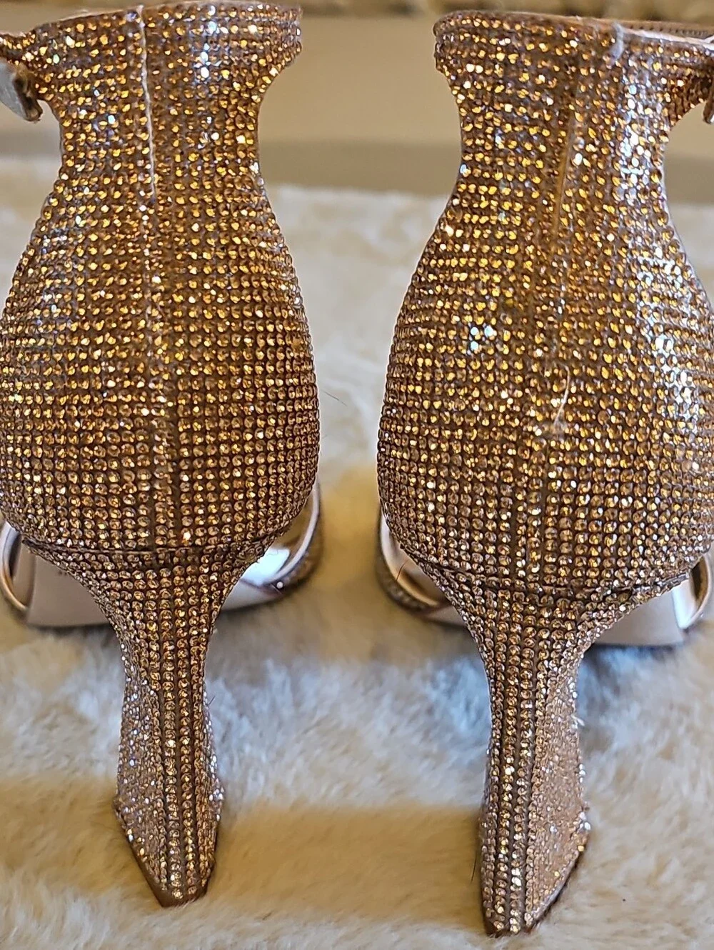 ANTONIO MELANI Rose Gold Rhinestone Ankle-Strap Heels